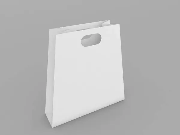 グレーの背景に紙袋のモックアップ 3Dレンダリング図 — ストック写真
