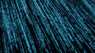 Dijital arka plan yapay zeka teknolojisi. Siyah arka planda mavi sayılar. 3d illüstrasyon.