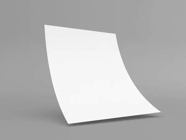 Curved sheet of A4 paper on a grey background. 3d render illustration.