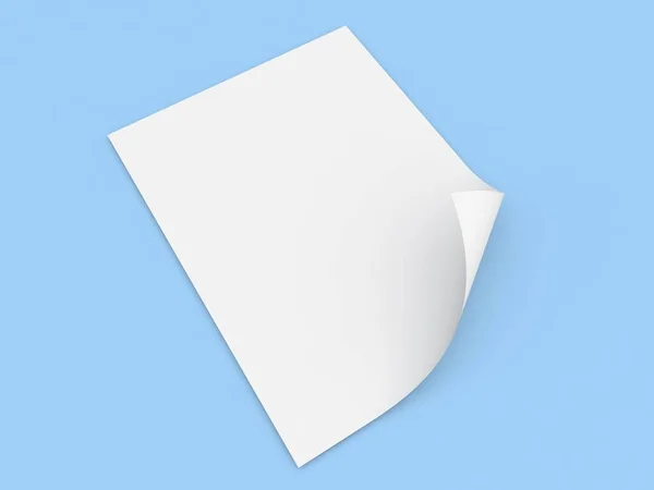 White Realistic Sheet Paper Blue Background Render Illustration — Fotografia de Stock