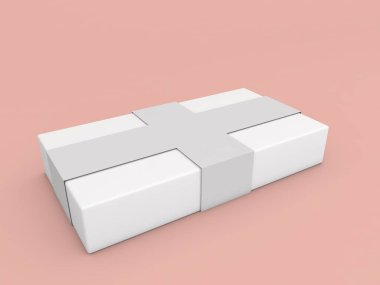 Pembe arka planda kurdeleleri olan hediye kutusu. 3d resimleme.