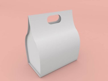 Fast food ambalaj modeli pembe arka planda. 3d resimleme.