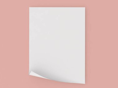 Turuncu arka planda kavisli bir A4 kağıdı. 3d resimleme.