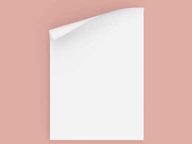 Turuncu arka planda beyaz, gerçekçi, kıvrımlı kağıt. 3d resimleme.