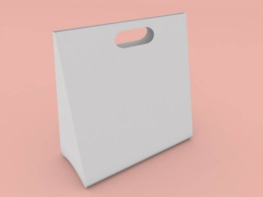 Turuncu arka planda kağıt torba modeli. 3d resimleme.