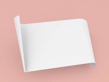 Turuncu arka planda eğri bir A4 kağıdı. 3d resimleme.