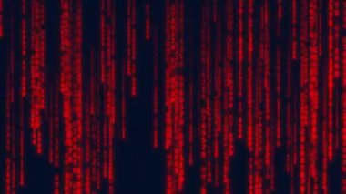 Koyu mavi arka planda kırmızı düşen sayılar. Dijital teknoloji kavramı. Video animasyonu..