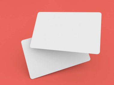 Two bank cards mockup on a red background. 3d render illustration.