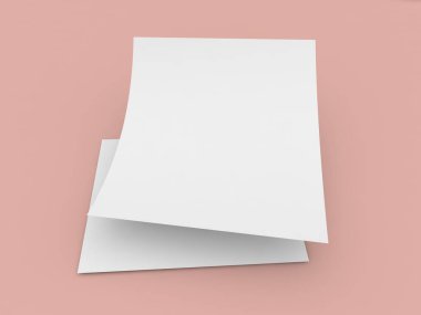 İki boş kağıt, yumuşak pastel renkli bir yüzeye düzgünce istiflenir ve çeşitli yaratıcı projeler için basit ve modern bir kompozisyon oluşturur..