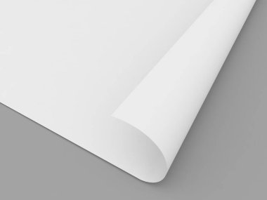 Kenarında beyaz bir sayfa kıvrılır ve pürüzsüz gri bir yüzey üzerinde yatar. Bu ayar yazma, çizim veya yazdırma için bir ortam önerir.