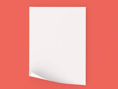 Kıvrımlı köşeli, parlak mercan zemin üzerine kurulmuş boş bir kağıt parçası sergileniyor. Tasarımın basitliği, fikirlere hazır temiz, boş alanı vurgular..