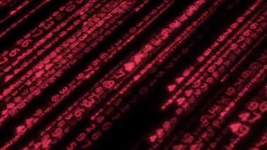 Kırmızı dijital kod teknolojik bir etkinlikte desenleri ve sembolleri büyüleyici bir şekilde gösteriyor.