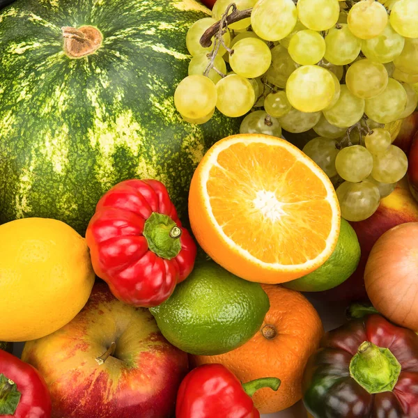 Vacker Ljus Bakgrund Olika Grönsaker Och Frukter — Stockfoto
