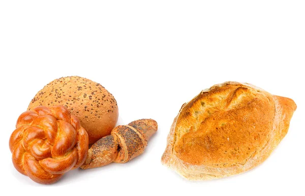 Chléb Sladké Pečivo Izolované Bílém Pozadí Místo Pro Textovku Koláž — Stock fotografie