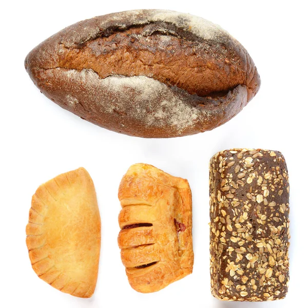 Chleb Słodkie Ciasto Izolowane Białym Tle Kolaż — Zdjęcie stockowe