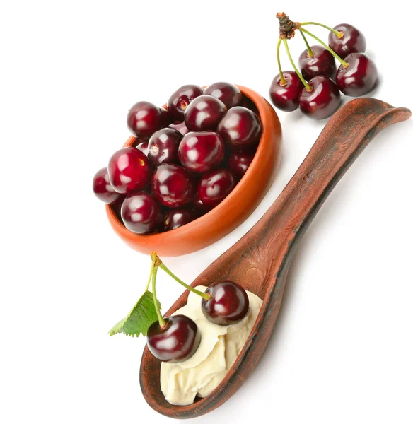 Cherry Mousse Ripe Cherries Isolated White Background — Stock Photo, Image