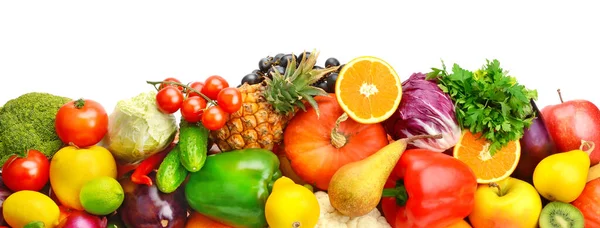 Zestaw Warzyw Owoców Izolowanych Białym Tle Szerokie Zdjęcie — Zdjęcie stockowe