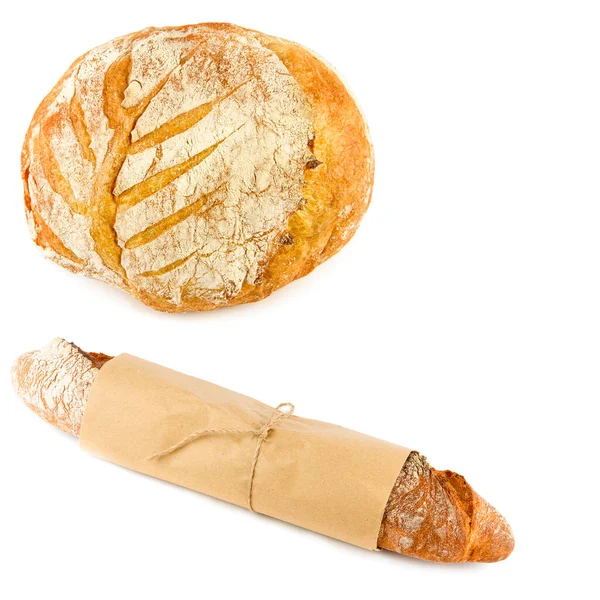 Pão Baguete Isolados Sobre Fundo Branco Colagem — Fotografia de Stock