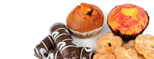 Cookies Muffiny Izolované Bílém Pozadí — Stock fotografie