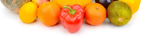 Beyaz Arka Planda Izole Edilmiş Sebze Meyve Seti Geniş Resim — Stok fotoğraf