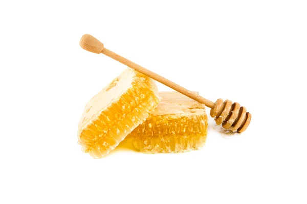 Honeycomb Manis Dan Kayu Drizzler Diisolasi Pada Latar Belakang Putih — Stok Foto
