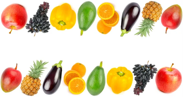 Patrón Verduras Frutas Aisladas Sobre Fondo Blanco Espacio Libre Para — Foto de Stock