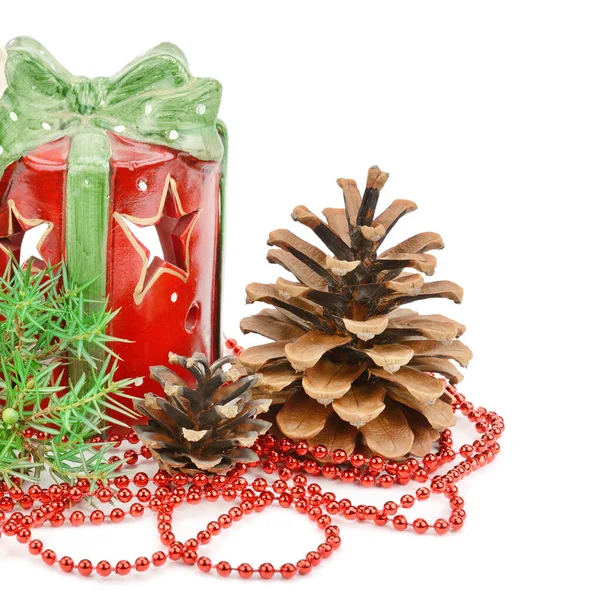 New Year Decor Beads Cones Candlestick Isolated White Background Free — Stock Photo, Image