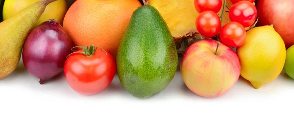 Sammansättning Frukt Och Grönsaker Isolerad Vit Bakgrund Brett Foto — Stockfoto