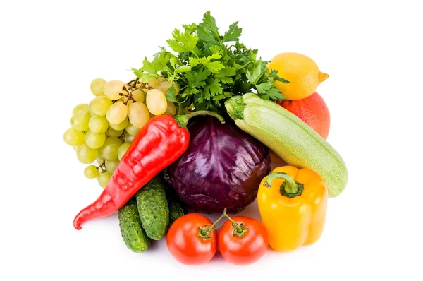 Sammansättningen Frukt Och Grönsaker Isolerad Vit Bakgrund — Stockfoto