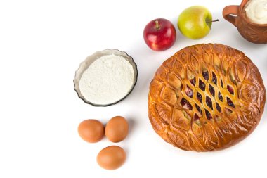 Apple pie isolated on white background. Free space for text.