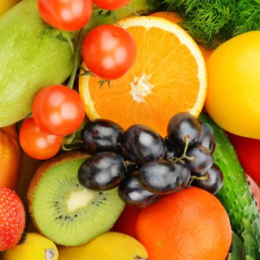 Çeşitli sebze ve meyvelerden güzel parlak bir arka plan.