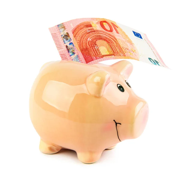 Piggy Bank Euro Money Isolados Sobre Fundo Branco — Fotografia de Stock
