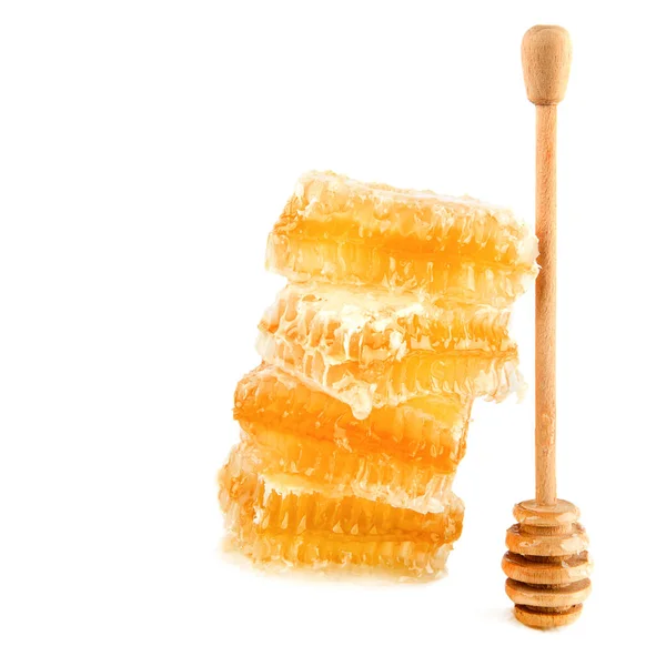 Honey Honeycomb Dipper Isolated White Background Free Space Text — Stok Foto