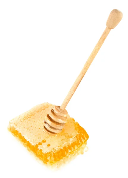 Honey Honeycomb Dipper Isolated White Background Vertical Photo — Stock Photo, Image