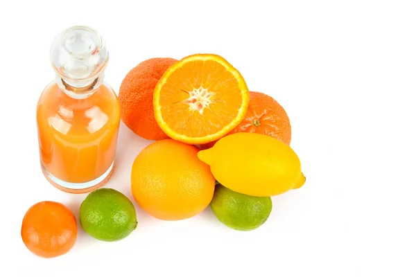 Set Citrus Fruits Fruit Juice Bottle Isolated White Background — Fotografia de Stock