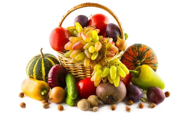 Set Vegetables Fruits Basket Isolated White Background — Stock Photo, Image