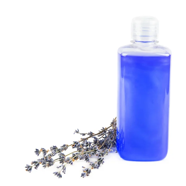 Shampoo Shower Gel Lavender Flowers Isolated White Background Free Space — Stock Photo, Image