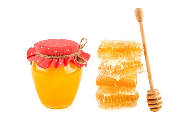 Honey Jar Honeycomb Isolated White Background — Stock Photo, Image