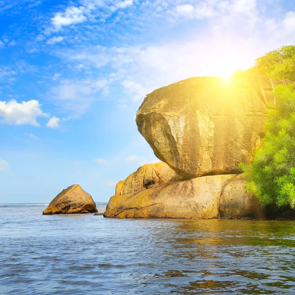 A picturesque cliff on the shore of a tropical sea.