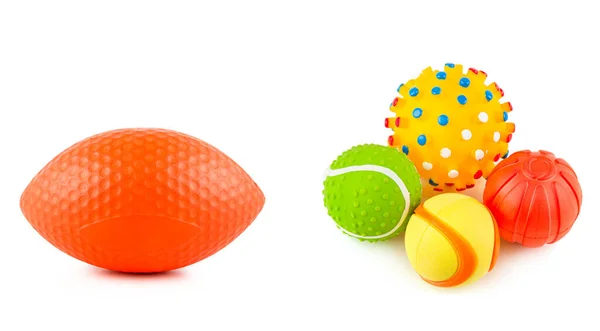 Set Balls Toys Dogs Isolated White Background Wide Photo Space — Stock Photo, Image