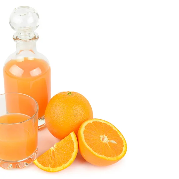 Orange Juice Glass Bottle Isolated White Background Free Space Text — Stock Photo, Image