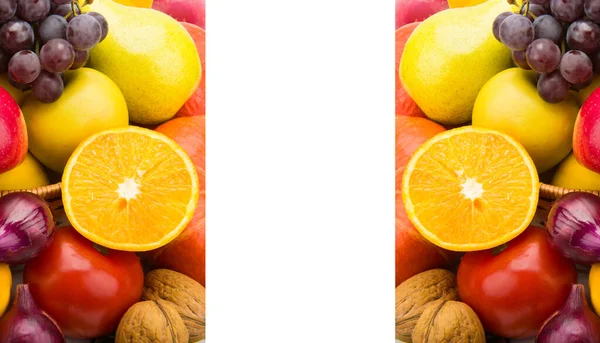 Hermoso Fondo Verduras Frutas Collage Espacio Libre Para Texto — Foto de Stock