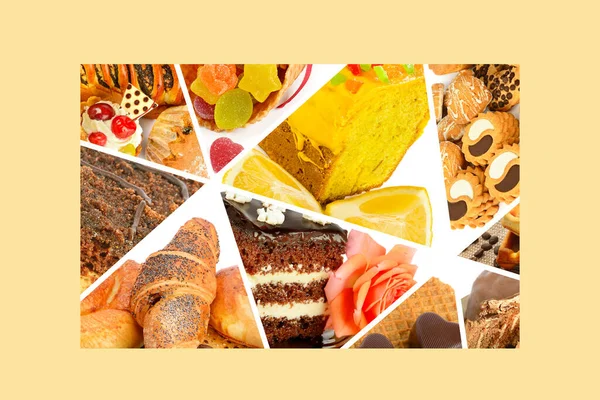 Bright Background Desserts Sweet Pastries Photo Collage — Foto de Stock