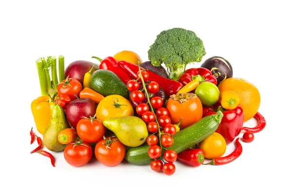 Verduras Frutas Variadas Isoladas Sobre Fundo Branco — Fotografia de Stock