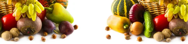 Gemüse Und Obst Isoliert Auf Weißem Hintergrund Collage Großes Foto — Stockfoto