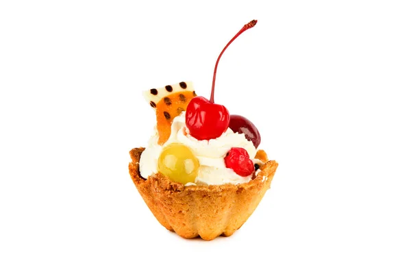 Tårta Med Färska Bär Dessert Isolera Vit Bakgrund — Stockfoto