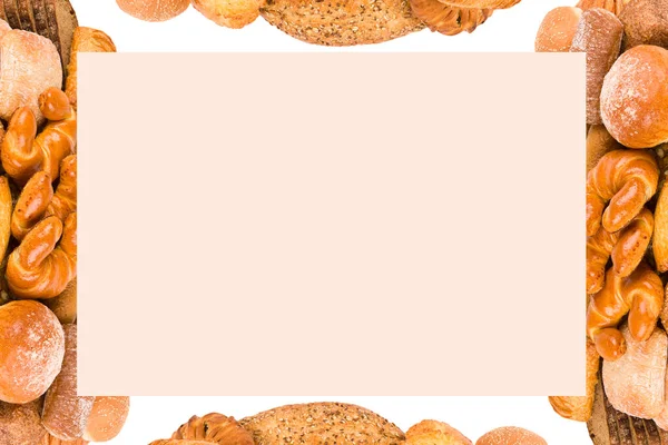 Bread Baguette Appetizing Pastries Isolated White Background Space Text Collage — Stock Photo, Image