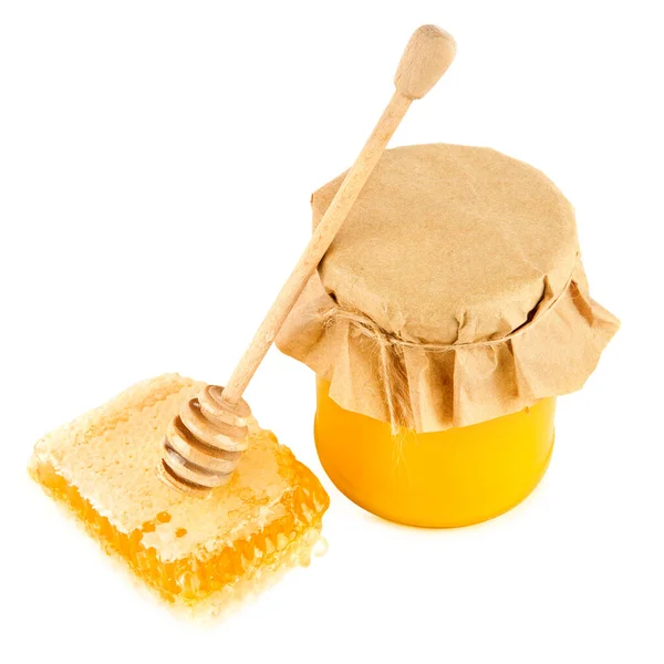 Bee Honey Combs Jar Isolated White Background — Stock Photo, Image