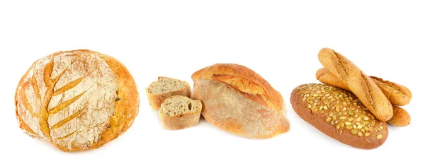 Хлеб Чиабатта Багет Другие Выпечки Изолированы Белом Фоне Широкая Фотография — стоковое фото