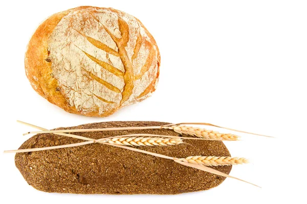 Brood Stokbrood Tarweoren Geïsoleerd Witte Achtergrond Vrije Ruimte Voor Tekst — Stockfoto